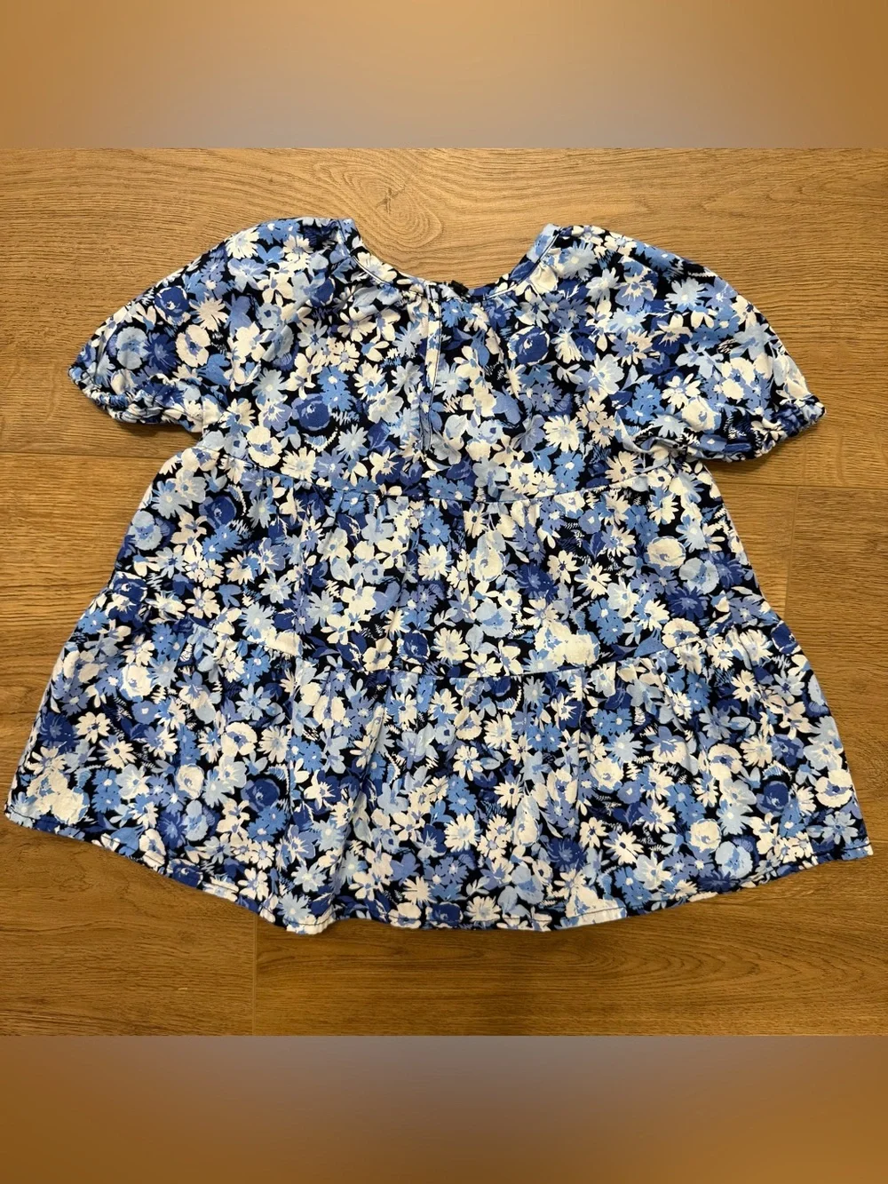 NWOT Baby Gap Baby Girl Blue Floral Short-Sleeved Dress 100% Cotton Sz. 6-12 Mo.